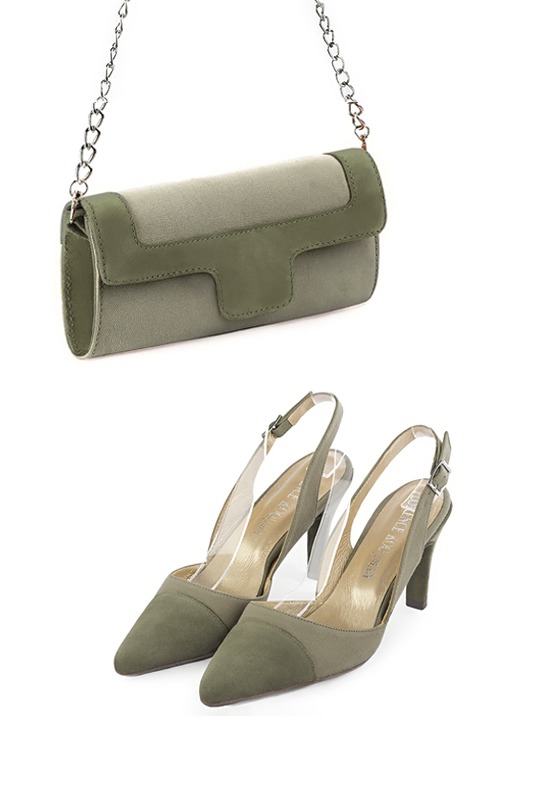 Dress clutch for wedding and parties in khaki green - Worn view